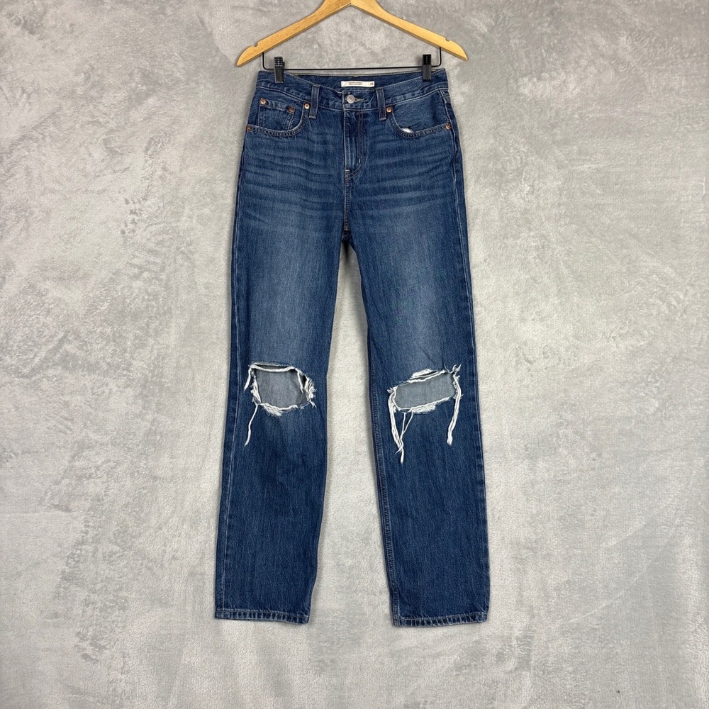 Levis Low Pro Straight Distressed Jeans Medium Wash Blue 26 Retro Y2K Low Rise